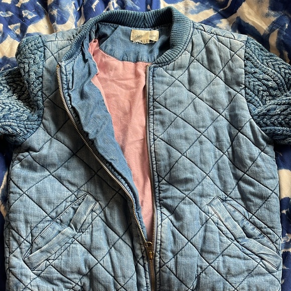 Anthropologie Cloth & Stone Quilted Chambray Bomber Jacket size XS - Picture 9 of 16